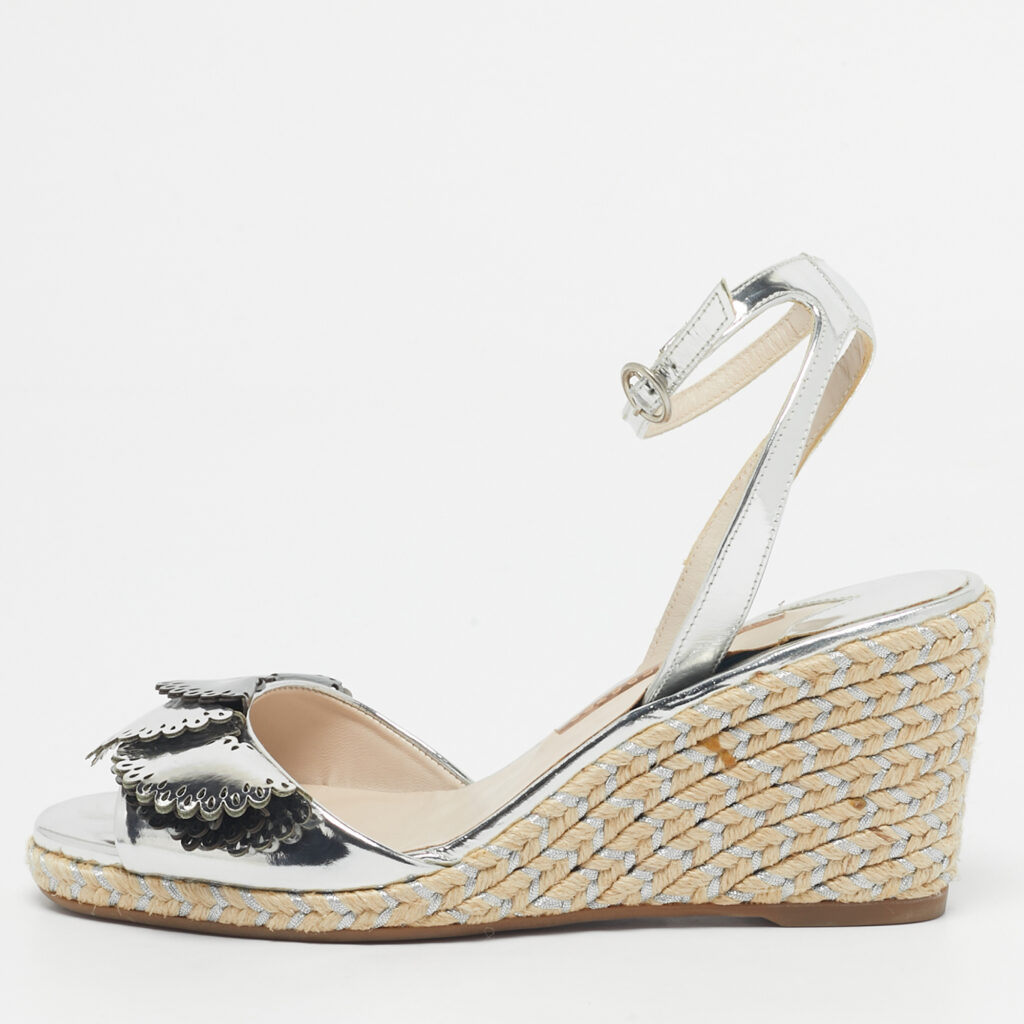 Sophia Webster Silver Patent Leather Soleil Espadrille Wedge Ankle Strap Sandals Size 39.5 Sophia Webster Silver Patent Leather Soleil Espadrille Wedge Ankle Strap Sandals Size 39.5
