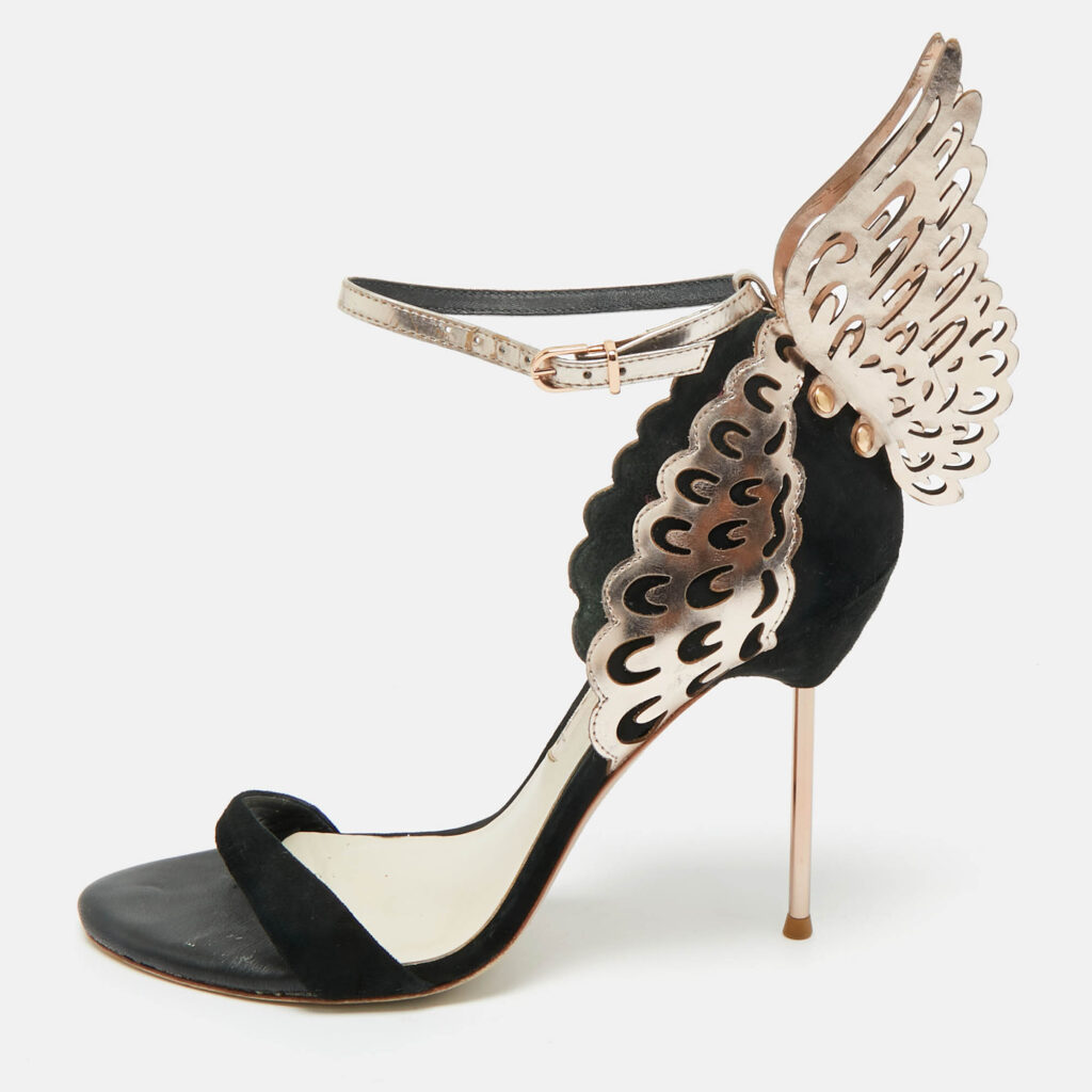 Sophia Webster Black/Rose Gold Patent Leather and Suede Evangeline Ankle Strap Sandals Size 40
