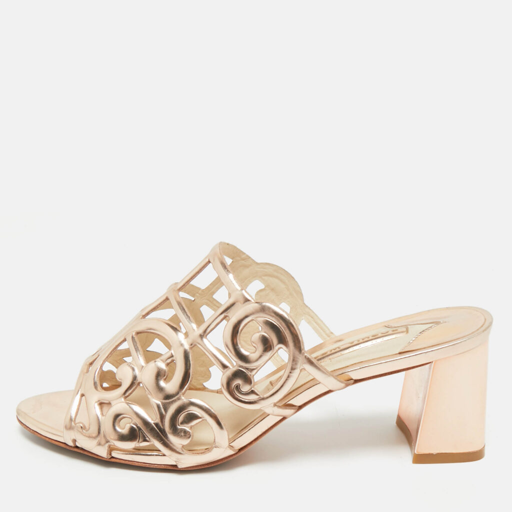 Sophia Webster Rose Gold Cut Out Leather Birdie Mules Size 36.5