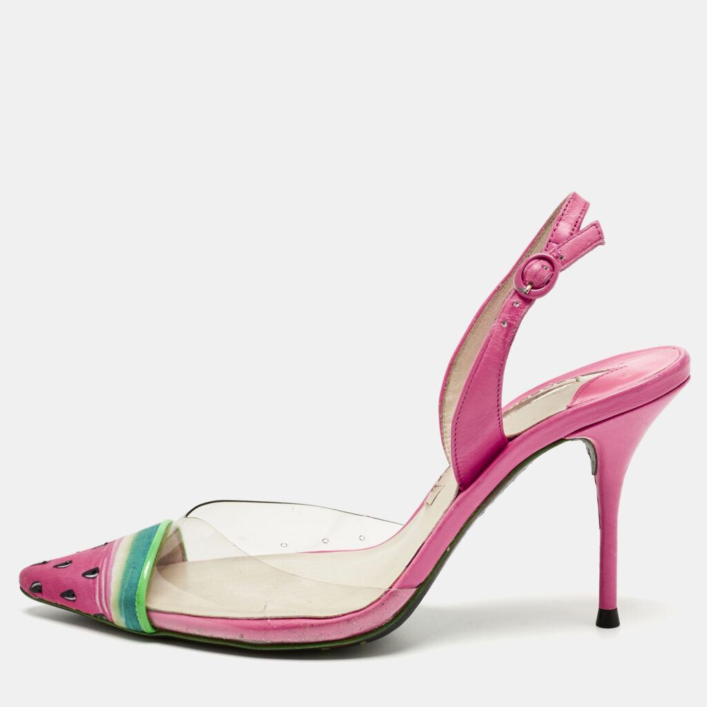 Sophia Webster Transparent/Rose Pink Leather and PVC Coco Slingback Pumps Size 36