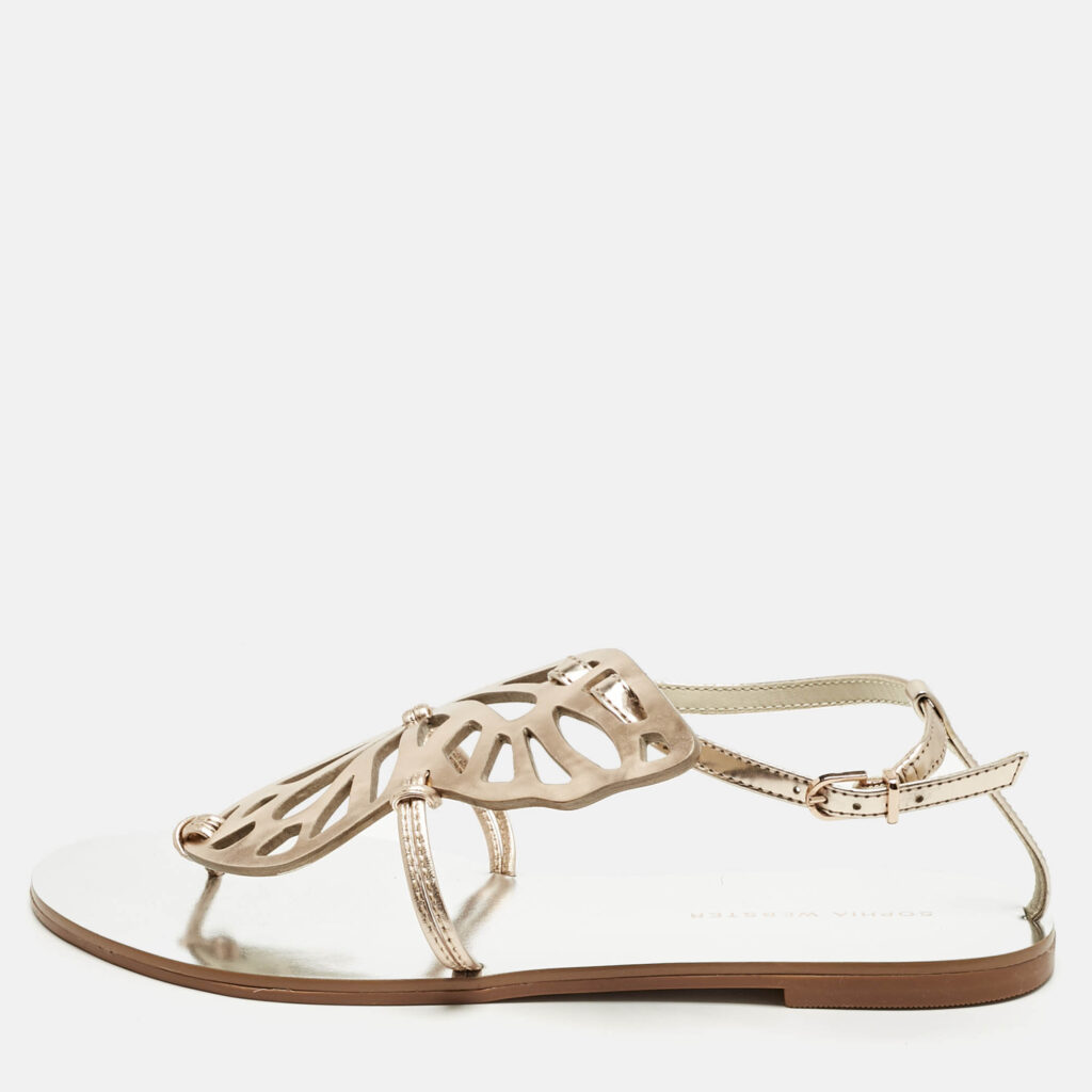 Sophia Webster Gold Leather Butterfly Ankle Strap Slingback Flats Size 39 Sophia Webster Gold Leather Butterfly Ankle Strap Slingback Flats Size 39