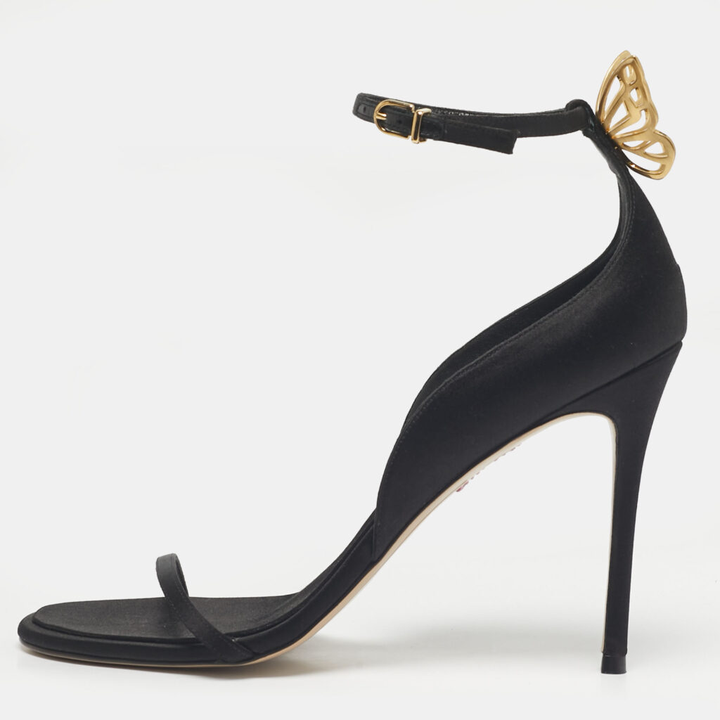 Sophia Webster Black Satin Mariposa Ankle Strap Sandals Size 40