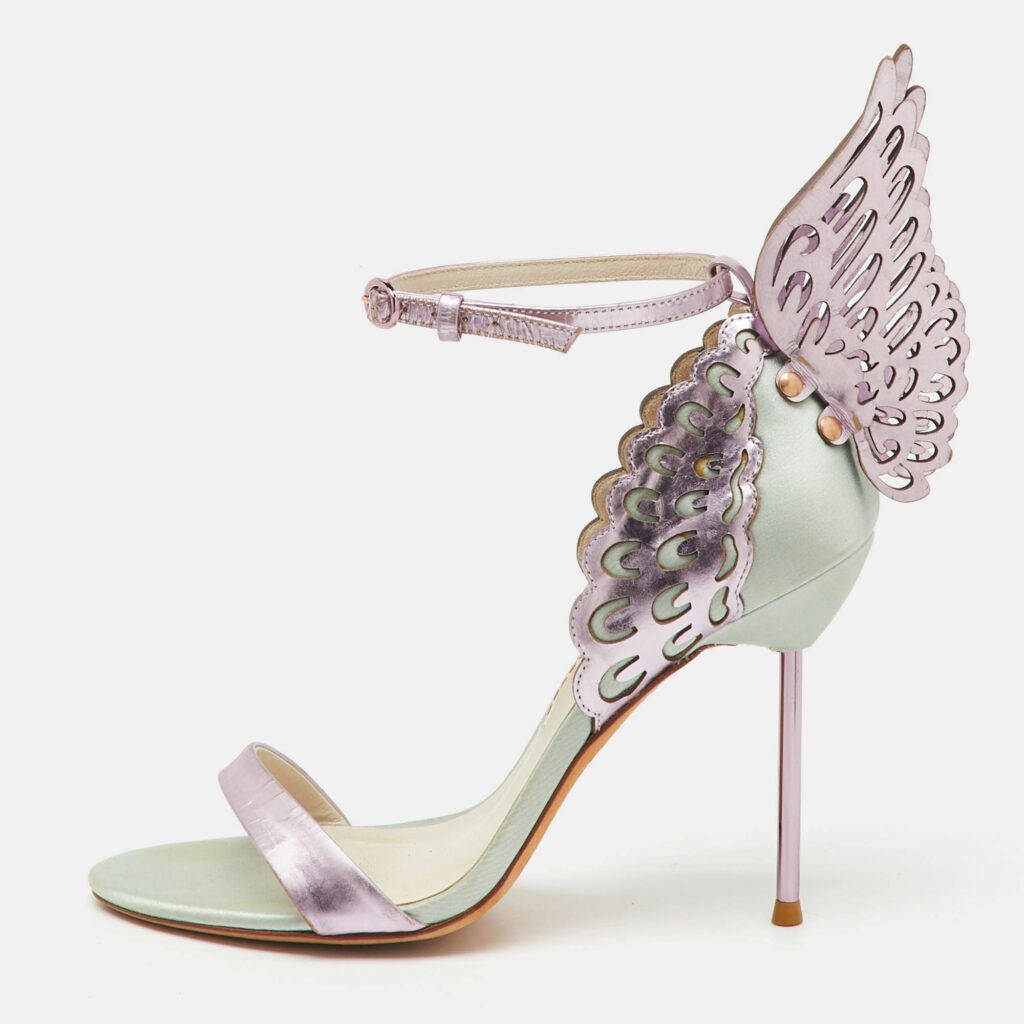 Sophia Webster Mint Green/Lilac Satin and Leather Evangeline Ankle Strap Sandals Size 38 Sophia Webster Mint Green/Lilac Satin and Leather Evangeline Ankle Strap Sandals Size 38