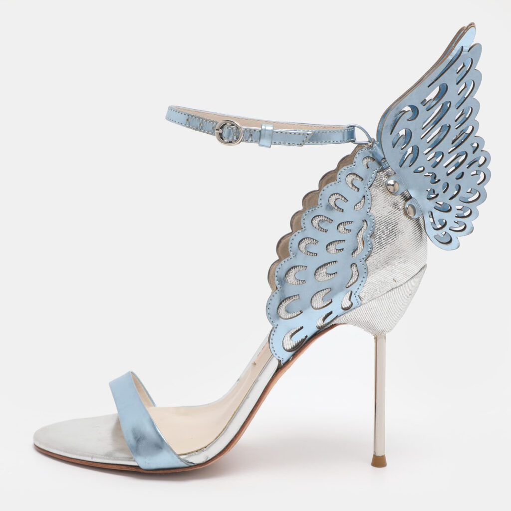 Sophia Webster Metallic Blue/Silver Leather Evangeline and Lurex Wings Open Toe Sandals Size 39.5 Sophia Webster Metallic Blue/Silver Leather Evangeline and Lurex Wings Open Toe Sandals Size 39.5