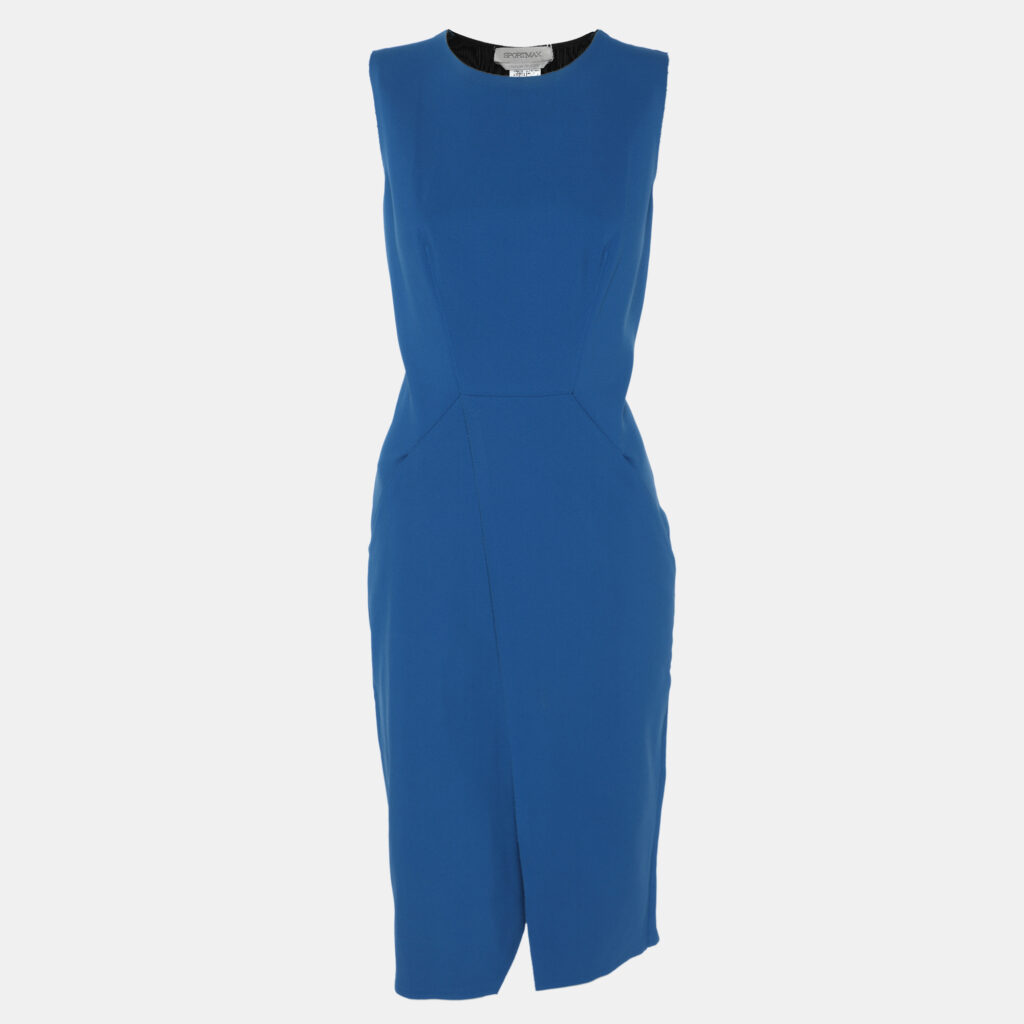 Sportmax Blue/Black Stretch Crepe Knit Midi Dress M Sportmax Blue/Black Stretch Crepe Knit Midi Dress M