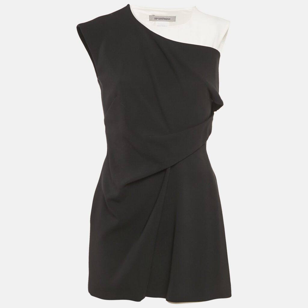luxury-women-sportmax-used-clothes-p1174745-006-1.jpg Sportmax Black Stretch Crepe Layered Mini Dress S
