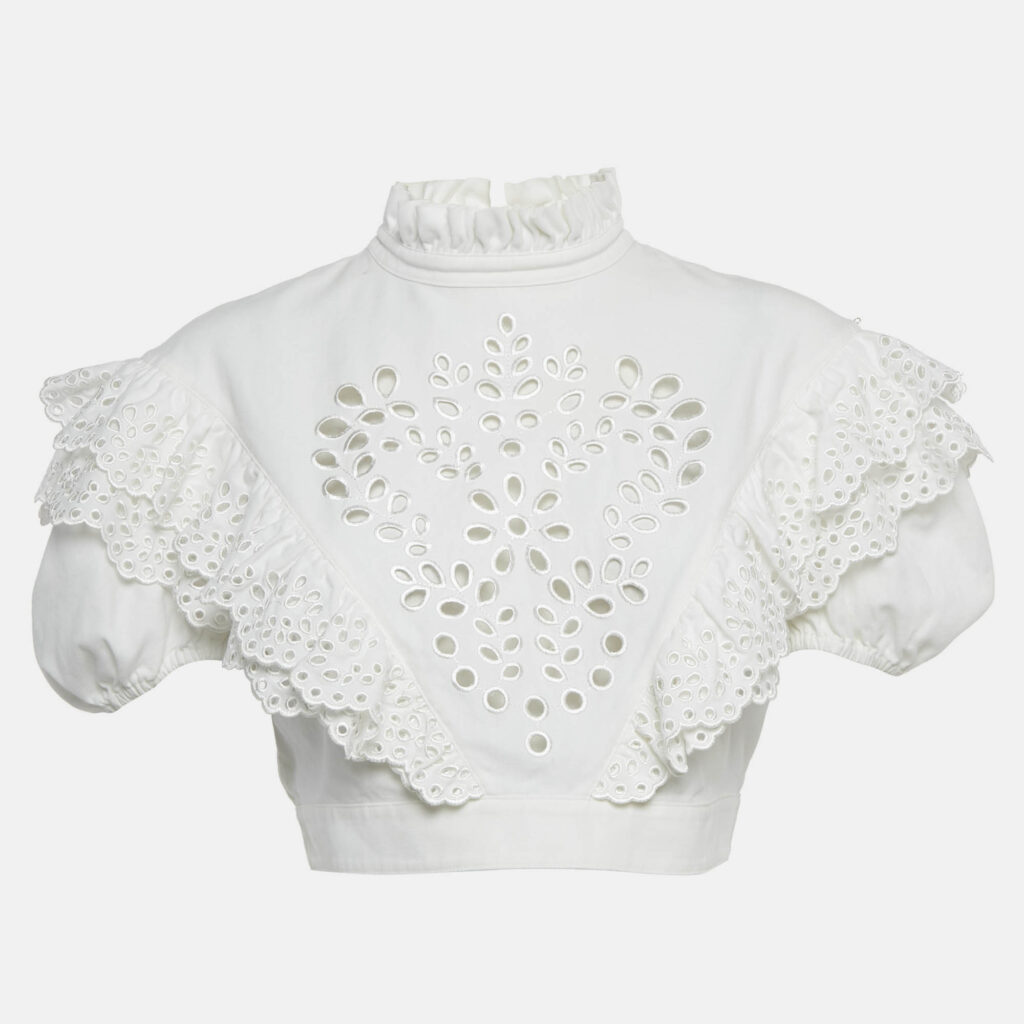 Sportmax White Broderie Anglaise Cotton Ometto Crop Top M