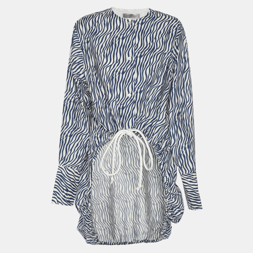 Sportmax Blue/White Animal Print Cotton Drawstring Long Sleeve Tops S Sportmax Blue/White Animal Print Cotton Drawstring Long Sleeve Tops S