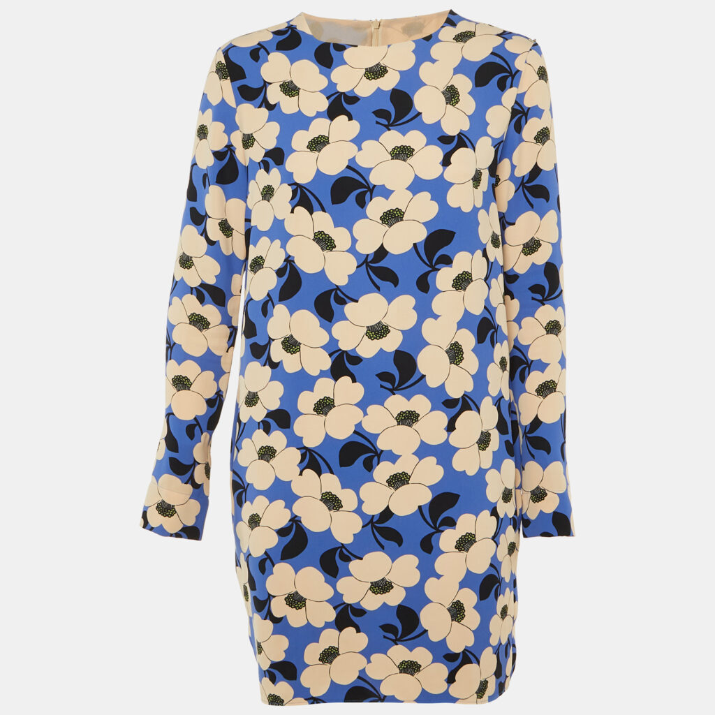 Sportmax Code Blue Floral Print Crepe Mini Dress L Sportmax Code Blue Floral Print Crepe Mini Dress L