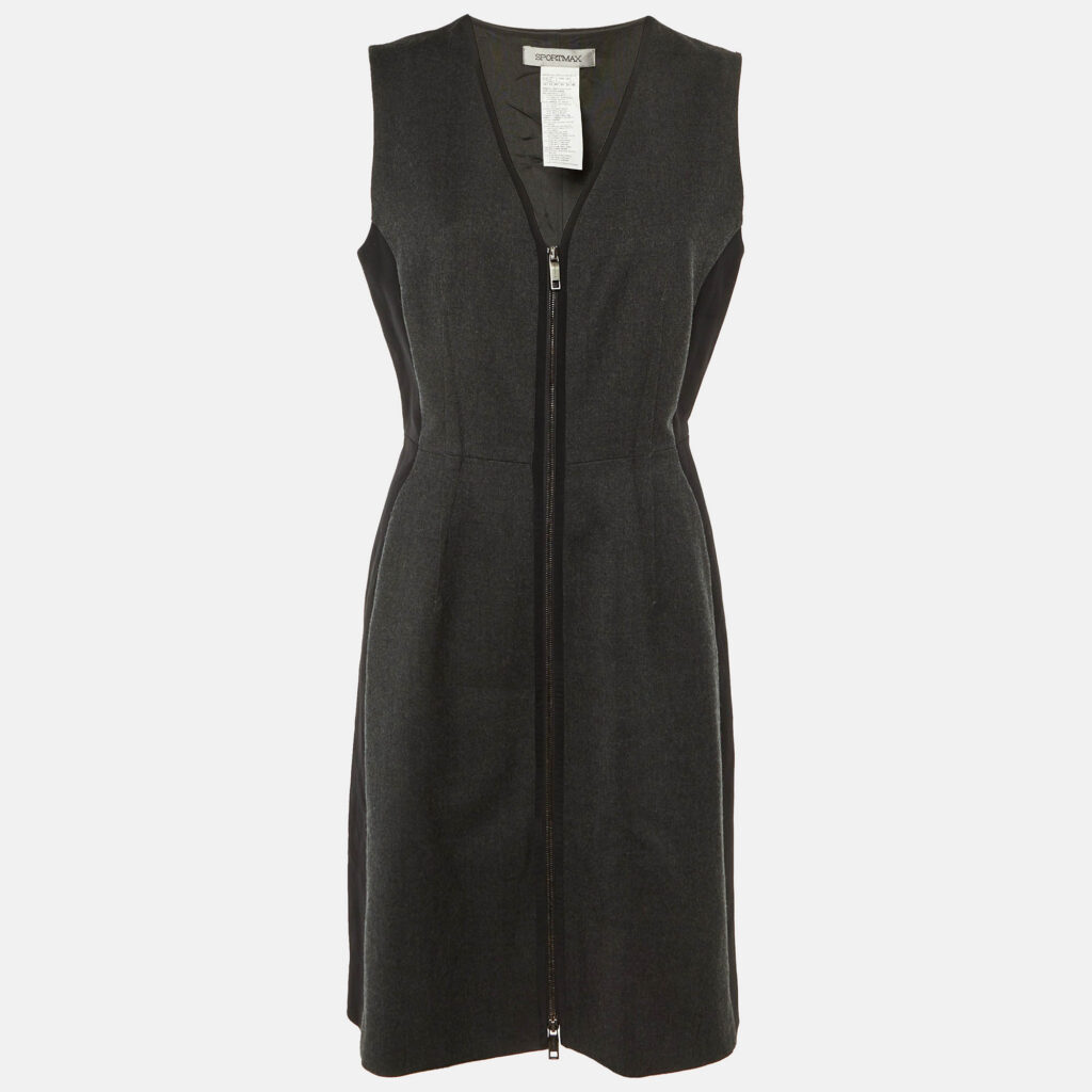 Sportmax Grey/Black Wool Sleeveless Dress M Sportmax Grey/Black Wool Sleeveless Dress M
