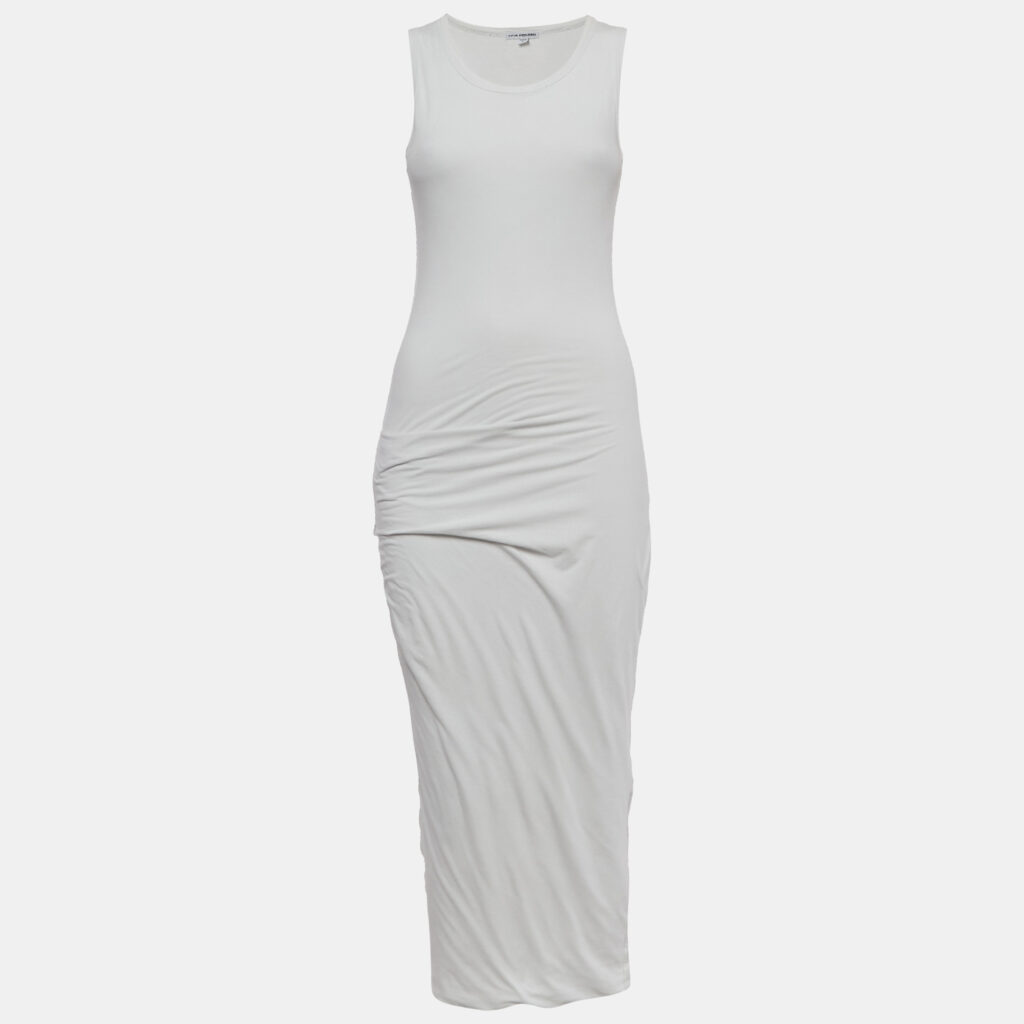 Standard James Perse White Jersey Ruche Midi Dress S Standard James Perse White Jersey Ruche Midi Dress S