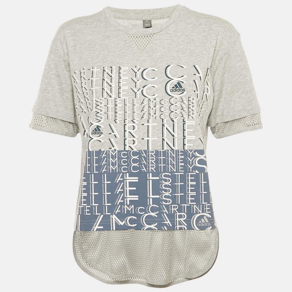 Stella McCartney X Adidas Grey Printed Cotton & Mesh Detail T-Shirt XS Stella McCartney X Adidas Grey Printed Cotton & Mesh Detail T-Shirt XS