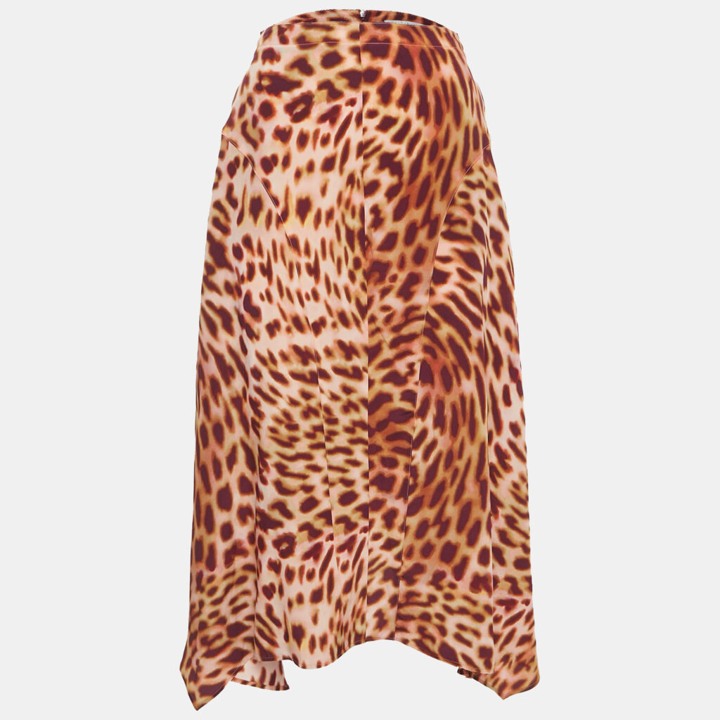 Stella McCartney Pink/Brown Leopard Print Silk Flared Midi Skirt XS Stella McCartney Pink/Brown Leopard Print Silk Flared Midi Skirt XS