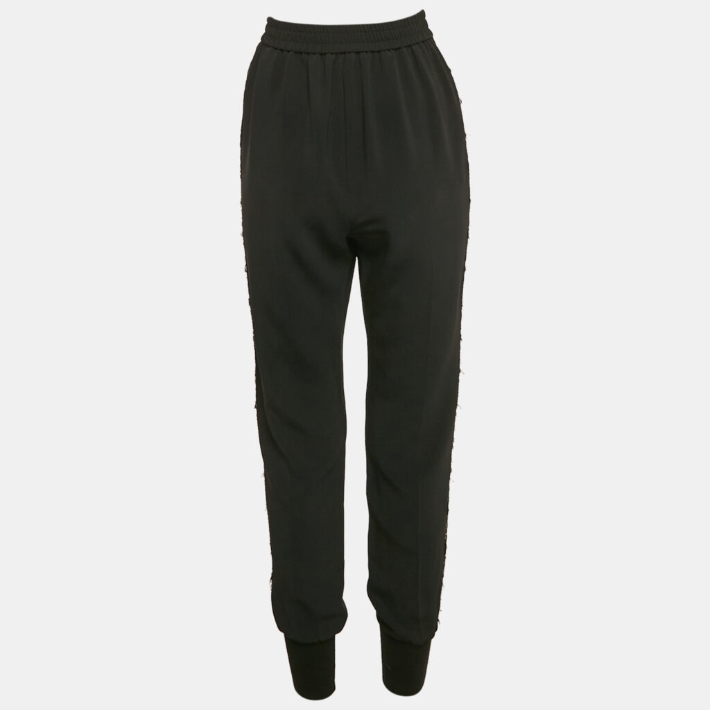Stella McCartney Black Crepe Lace Trimmed Trousers S