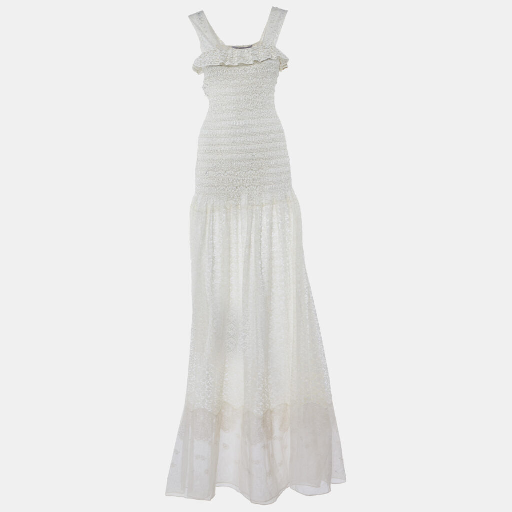Stella McCartney Off-White Lace Sleeveless Smocked Long Dress S