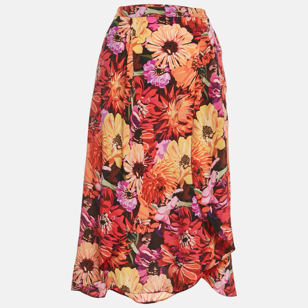 Stella McCartney Multicolor Flower Print Silk Midi Skirt S Stella McCartney Multicolor Flower Print Silk Midi Skirt S