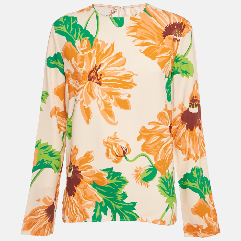 Stella McCartney Orange Floral Print Crepe Blouse S