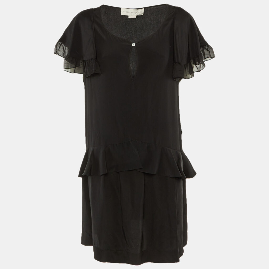 Stella McCartney Black Silk Frill Detail Mini Dress L Stella McCartney Black Silk Frill Detail Mini Dress L