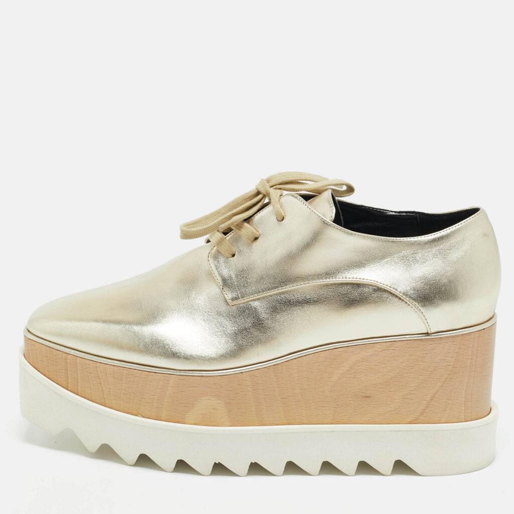 Stella McCartney Gold Faux Leather Elyse Sneakers Size 38 Stella McCartney Gold Faux Leather Elyse Sneakers Size 38