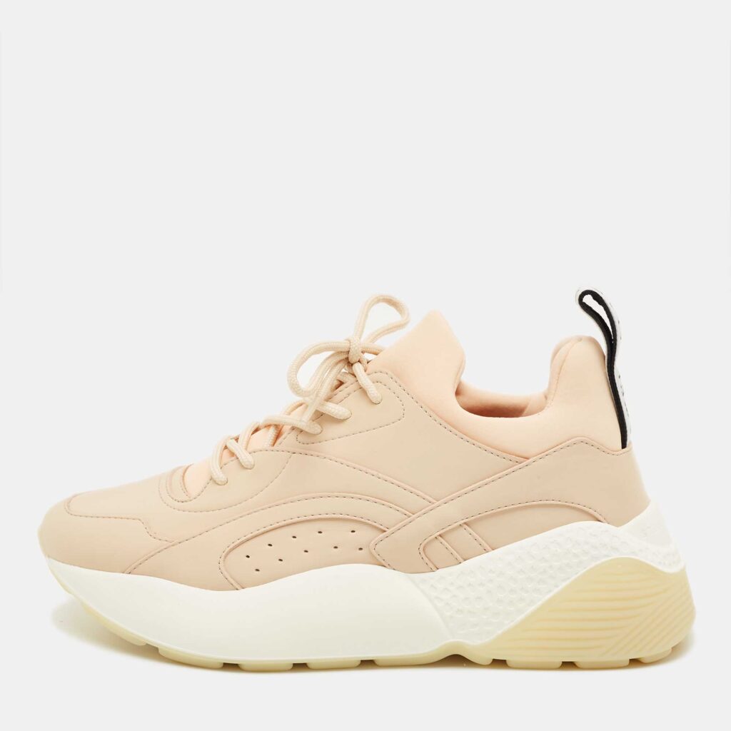 Stella McCartney Cream/White Fabric and Faux Leather Eclypse Lace Up Sneakers Size 39 Stella McCartney Cream/White Fabric and Faux Leather Eclypse Lace Up Sneakers Size 39