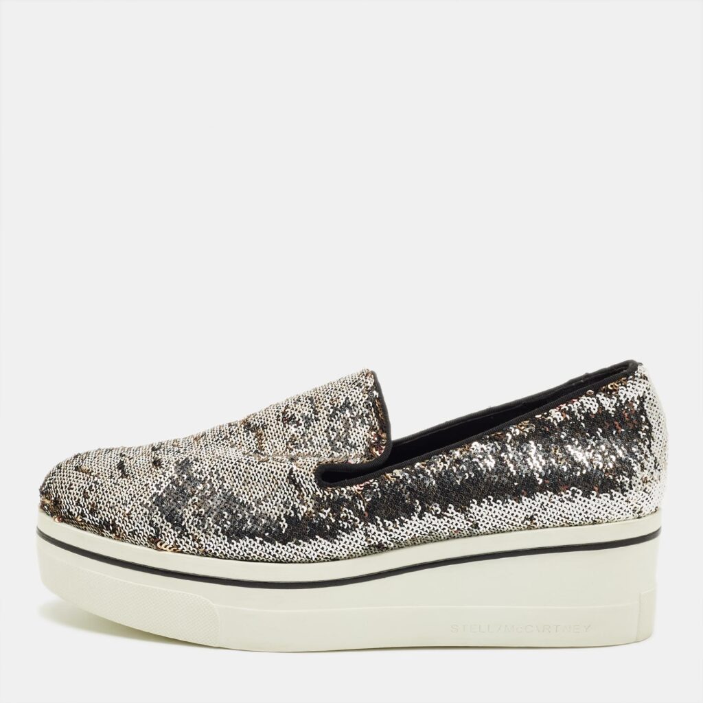 Stella McCartney Gold/Silver Sequin Binx Sneakers Size 40