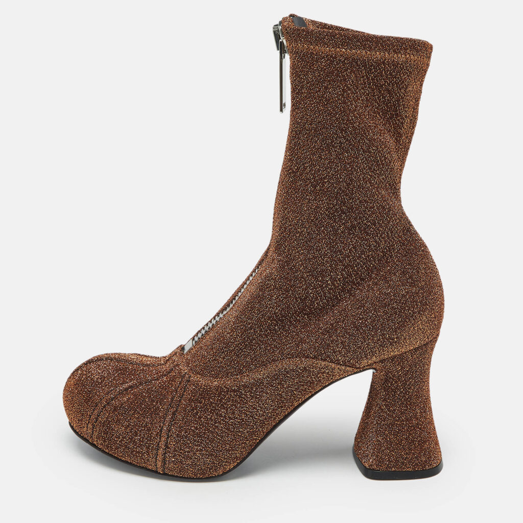 Stella McCartney Brown Lurex Fabric Groove Ankle Boots Size 37.5 Stella McCartney Brown Lurex Fabric Groove Ankle Boots Size 37.5