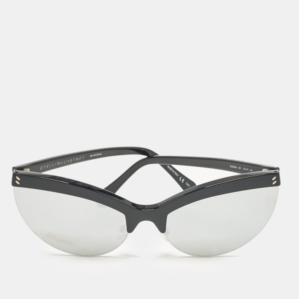 Stella McCartney Black/Silver SC0083S Mirror Cat Eye Sunglasses Stella McCartney Black/Silver SC0083S Mirror Cat Eye Sunglasses