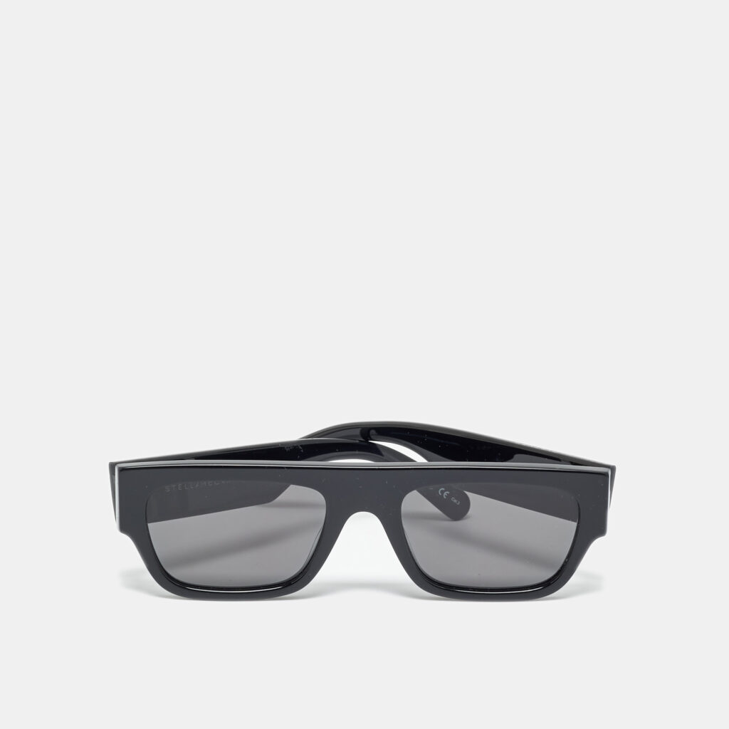 Stella McCartney Black Logo Crystals SC0210S Frame Rectangle Sunglasses Stella McCartney Black Logo Crystals SC0210S Frame Rectangle Sunglasses