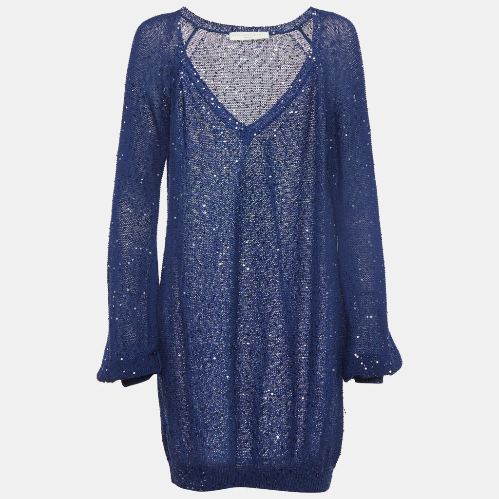 Stella McCartney Navy Blue Sequin Knitted Mini Dress M Stella McCartney Navy Blue Sequin Knitted Mini Dress M