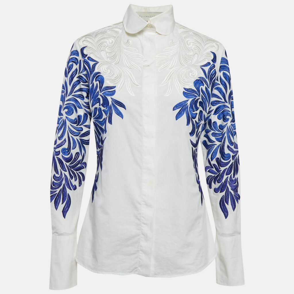 Stella McCartney White/Blue Embroidered Cotton Long Sleeve Shirt S Stella McCartney White/Blue Embroidered Cotton Long Sleeve Shirt S