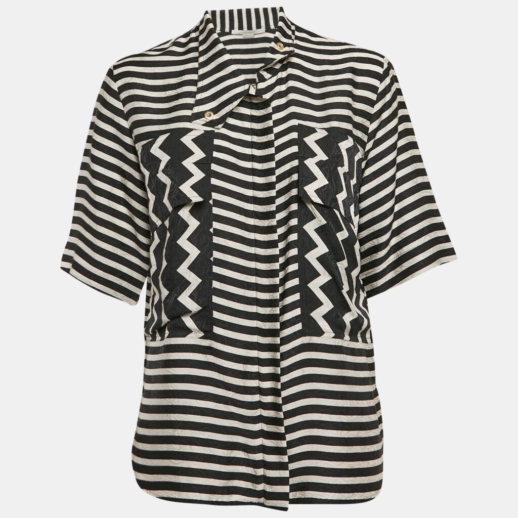 Stella McCartney Black/White Stripe Textured Silk Blouse M Stella McCartney Black/White Stripe Textured Silk Blouse M