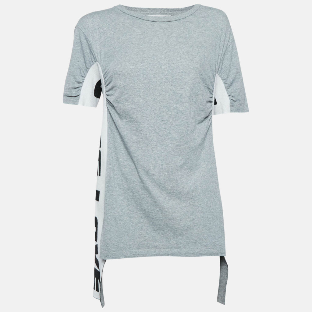 Stella McCartney Grey 'All Is Love' Cotton Ruched T-Shirt M
