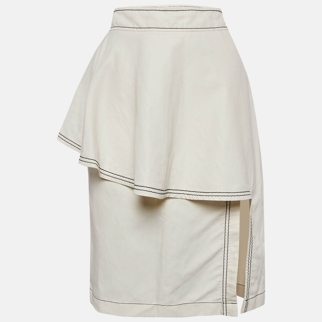 Stella McCartney Off-White Cotton Blend Flounce Knee-Length Skirt S Stella McCartney Off-White Cotton Blend Flounce Knee-Length Skirt S