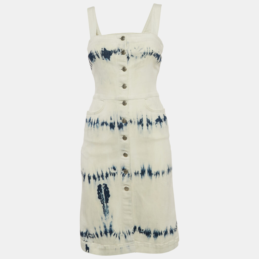 Stella McCartney White/Blue Tie-Dye Denim Button Front Mini Dress S