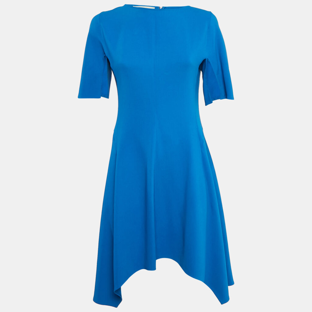 Stella McCartney Blue Stretch Crepe Asymmetric Mini Dress S Stella McCartney Blue Stretch Crepe Asymmetric Mini Dress S