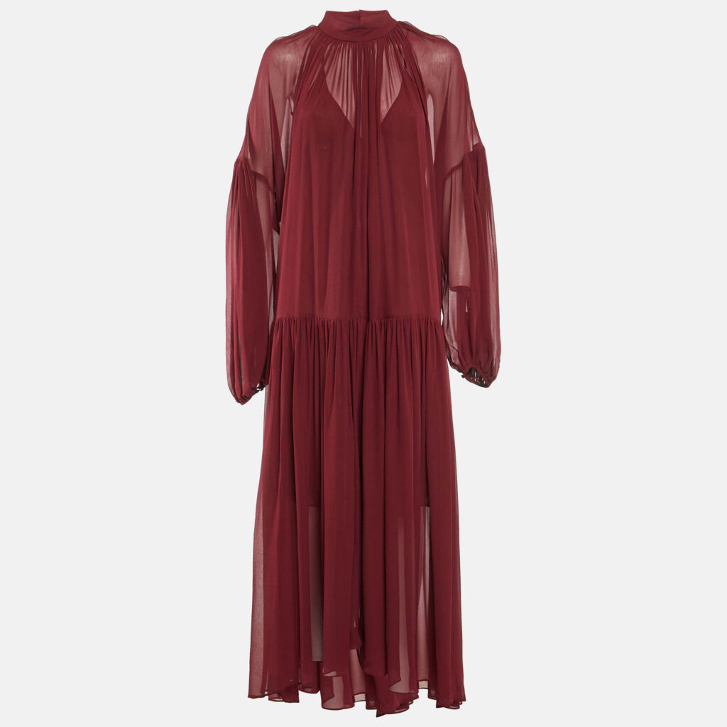 Stella McCartney Burgundy Silk Chiffon Maxi Dress L Stella McCartney Burgundy Silk Chiffon Maxi Dress L