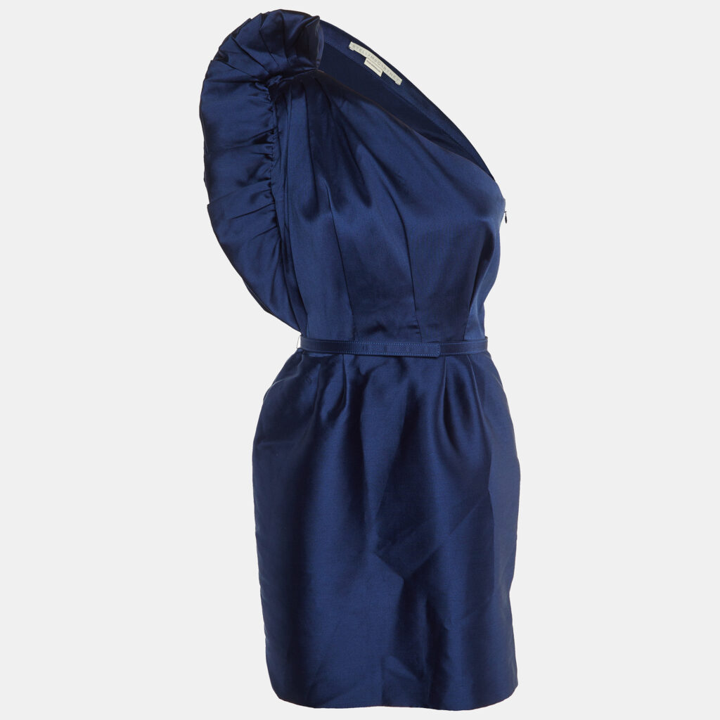 Stella McCartney Blue Cotton & Silk One Shoulder Dress M Stella McCartney Blue Cotton & Silk One Shoulder Dress M