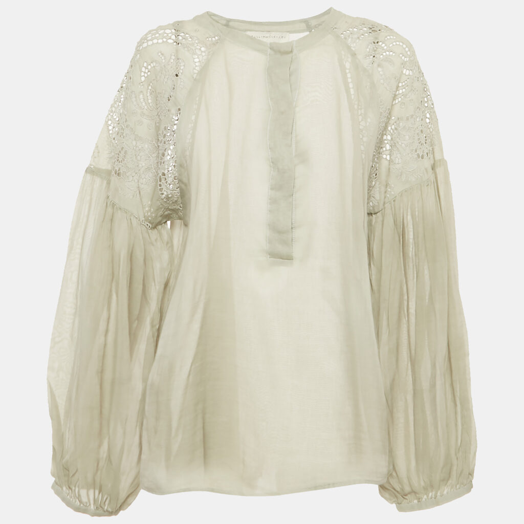 Stella McCartney Grey Broderie Anglaise Cotton Blouse S Stella McCartney Grey Broderie Anglaise Cotton Blouse S