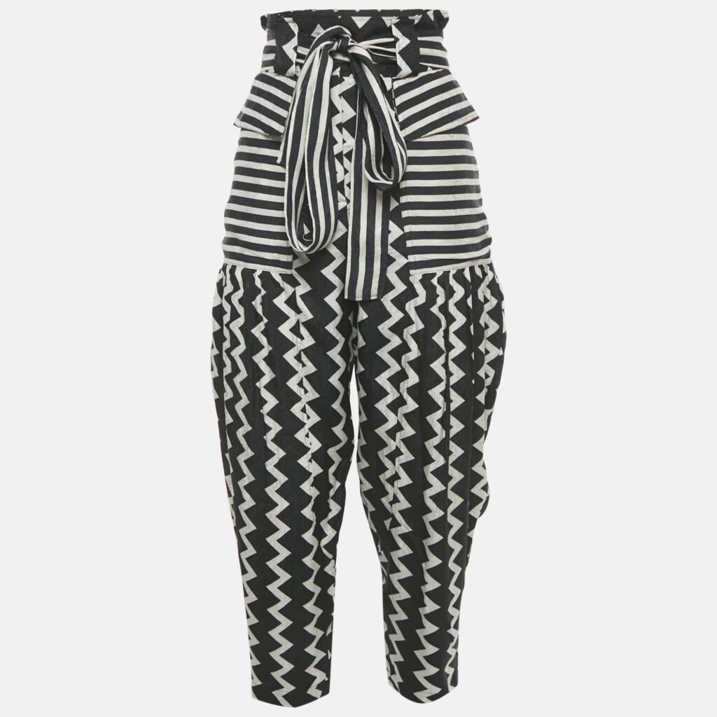 Stella McCartney Black/White Striped Jacquard Silk Belted Trousers S Stella McCartney Black/White Striped Jacquard Silk Belted Trousers S