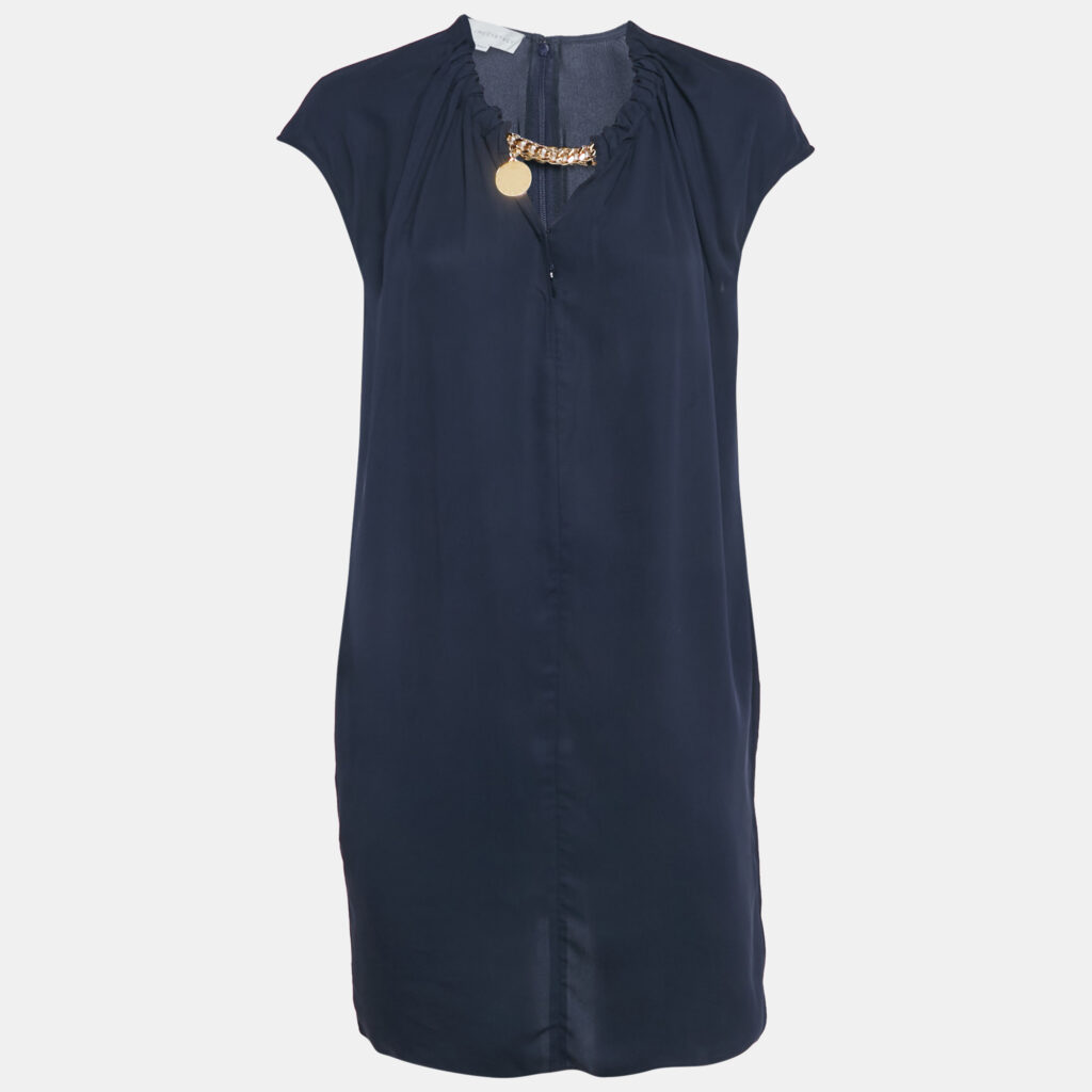 Stella McCartney Navy Blue Georgette Chain Detail Mini Dress S Stella McCartney Navy Blue Georgette Chain Detail Mini Dress S