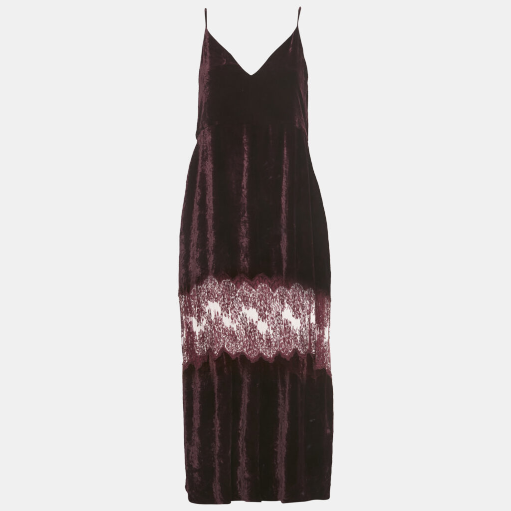 Stella McCartney Burgundy Velvet Sleeveless Lace Trimmed Long Dress M Stella McCartney Burgundy Velvet Sleeveless Lace Trimmed Long Dress M