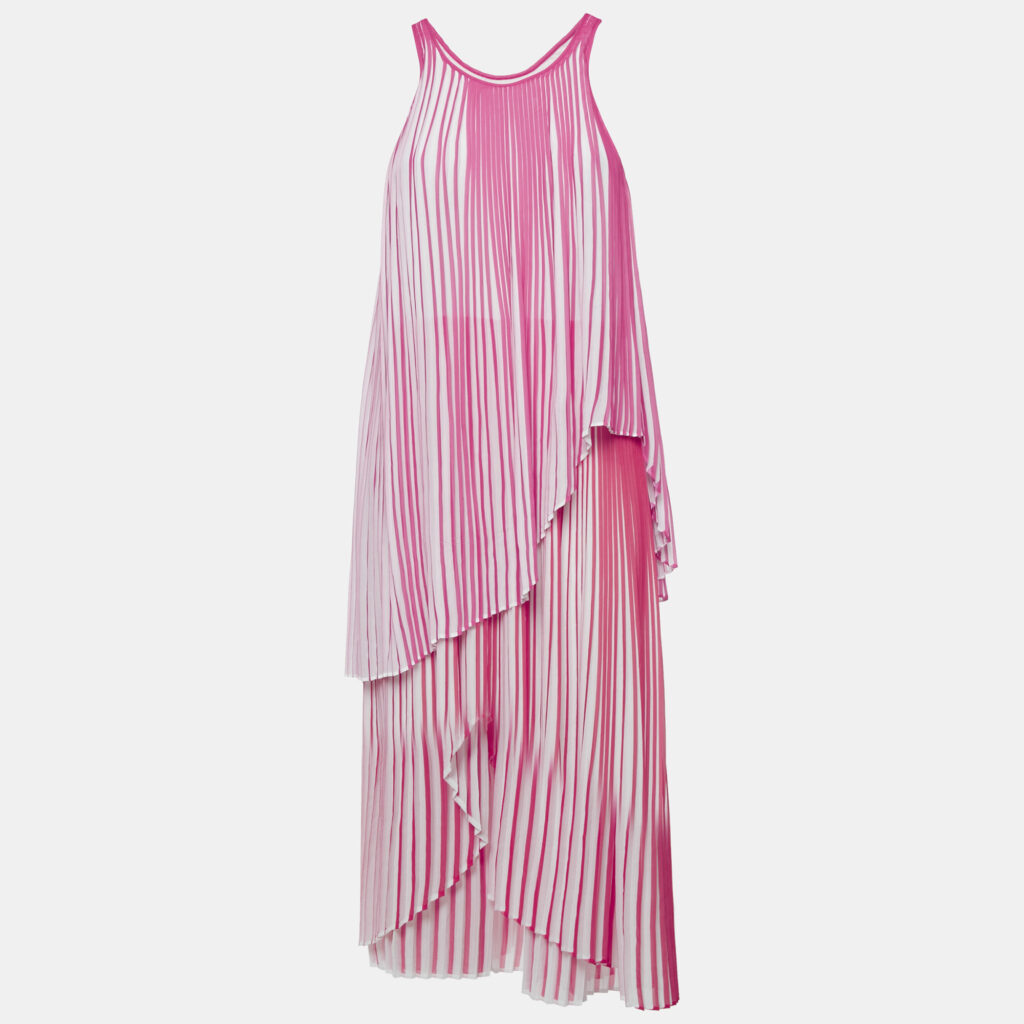 Stella McCartney Pink/Red Pleated Crepe Sleeveless Dress M