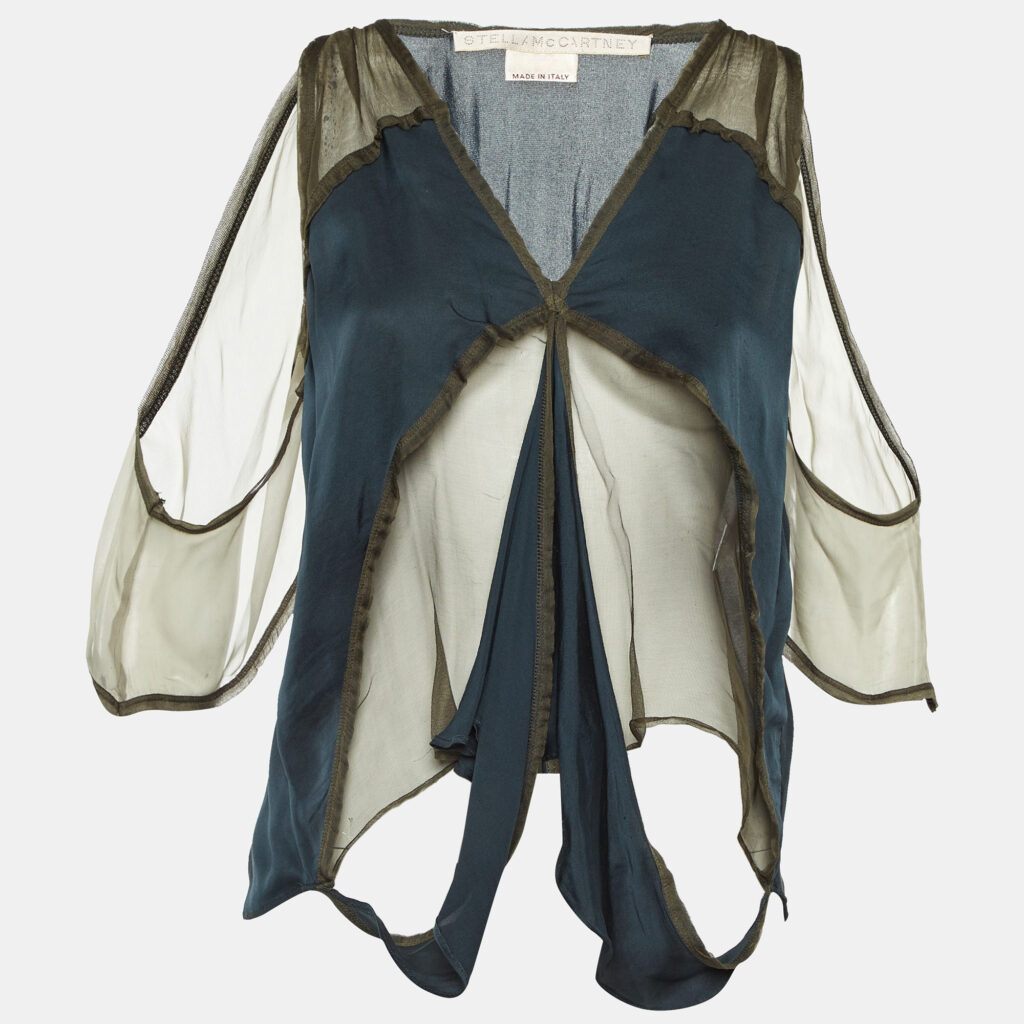 Stella McCartney Dark Green Silk Sheer Detail Top M Stella McCartney Dark Green Silk Sheer Detail Top M