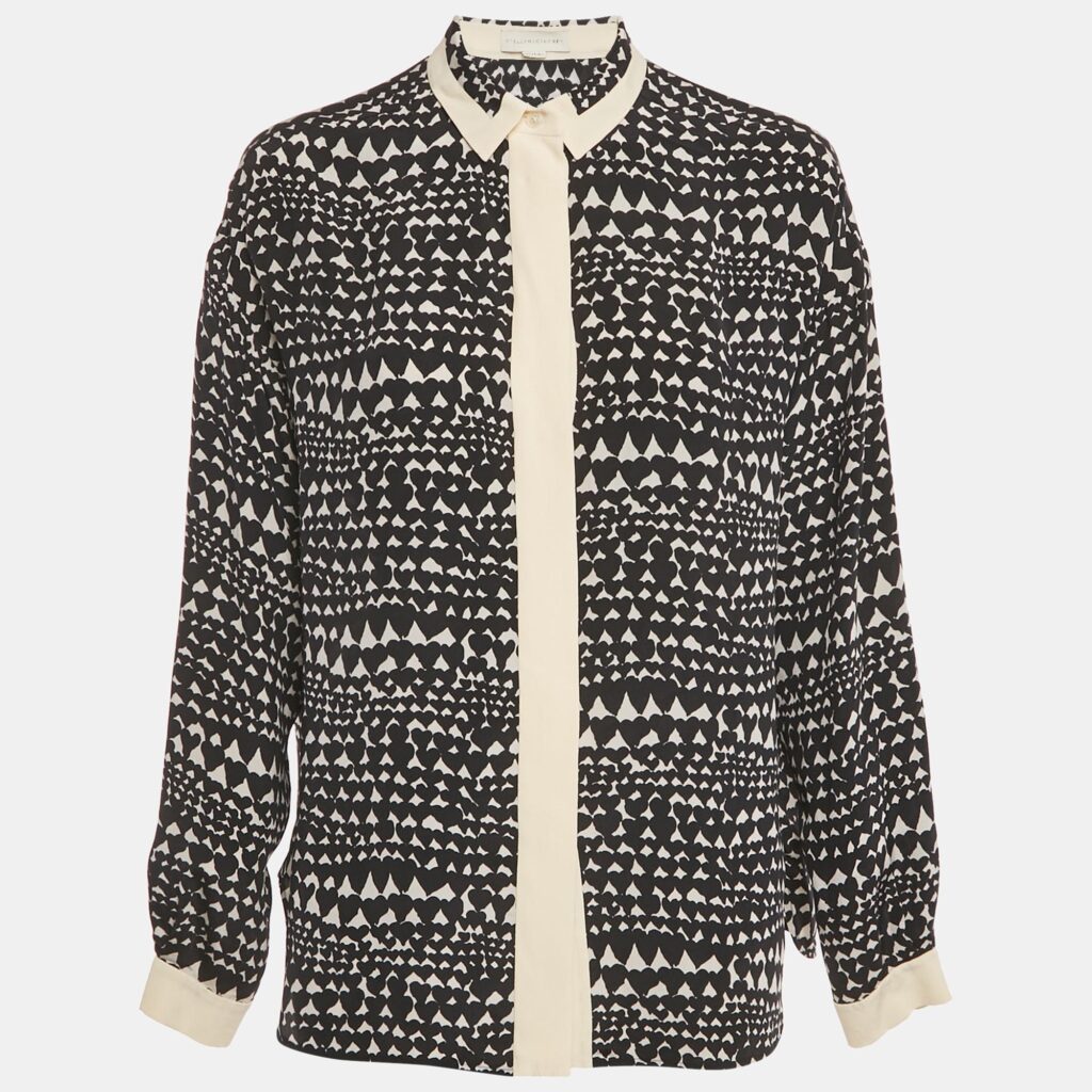 Stella McCartney Monochrome Heart Print Silk Full Sleeves Blouse S