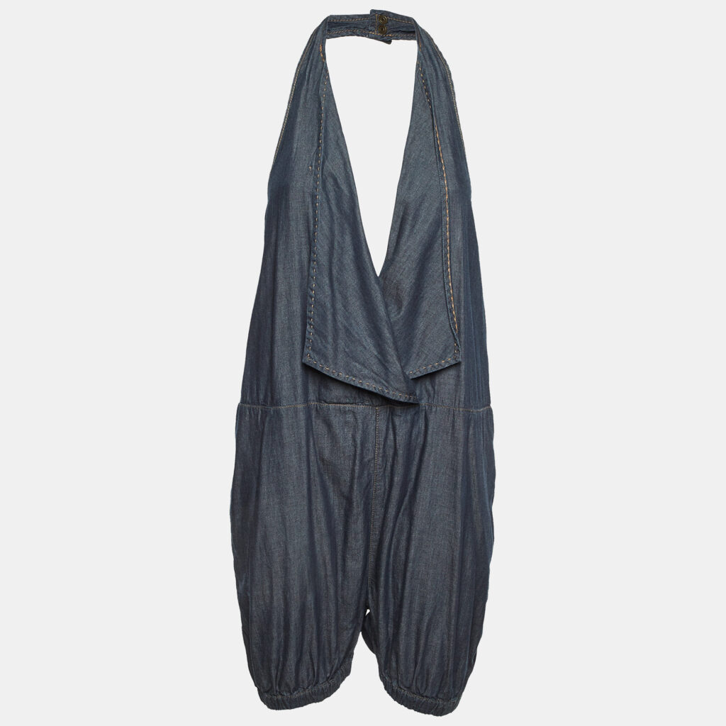 Stella McCartney Blue Cotton Halter Neck Backless Playsuit M Stella McCartney Blue Cotton Halter Neck Backless Playsuit M