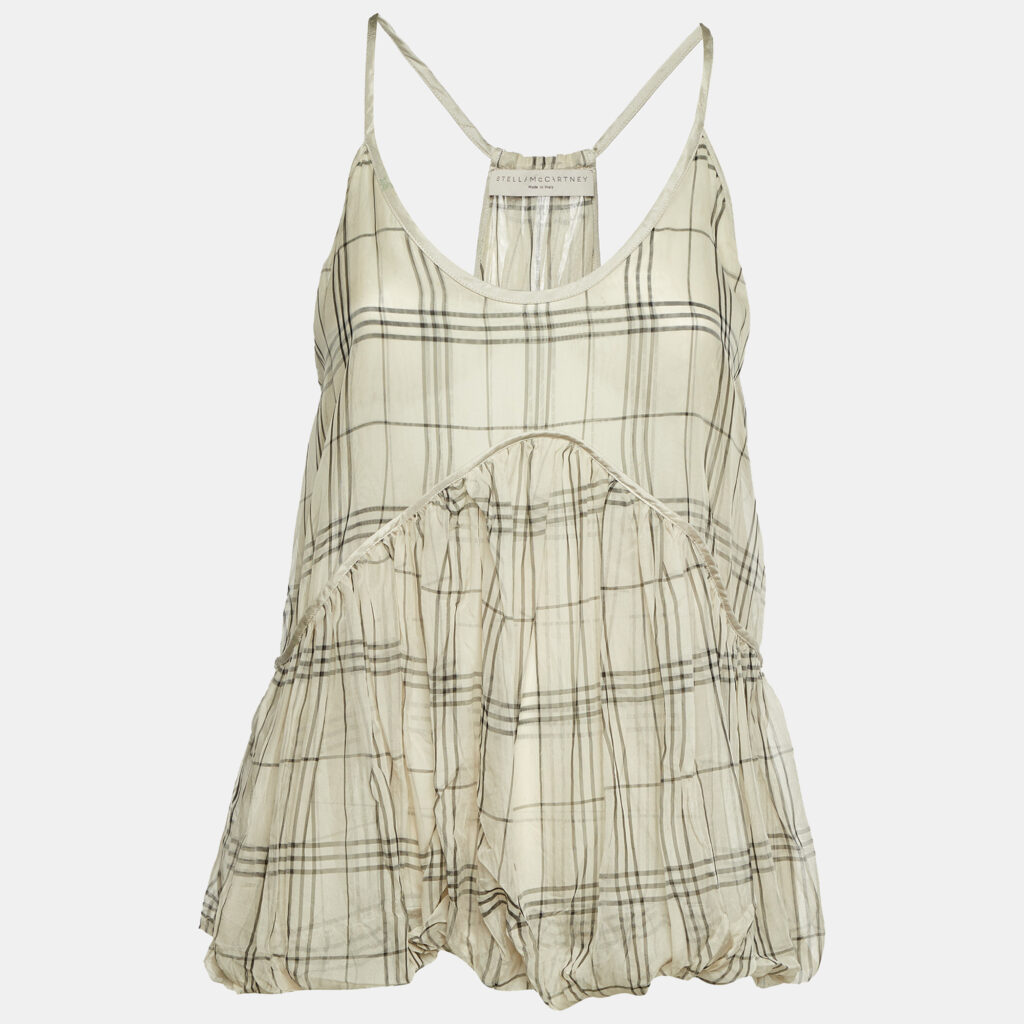 Stella McCartney Cream Check Print Sheer Silk Camisole Top M Stella McCartney Cream Check Print Sheer Silk Camisole Top M