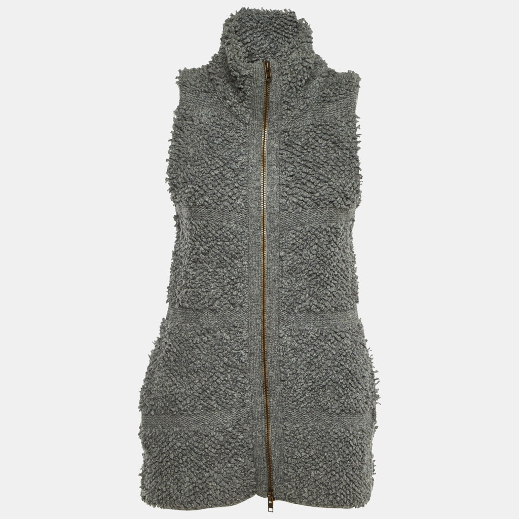 Stella McCartney Grey Fleece Wool Zip-Up Sleeveless Cardigan S