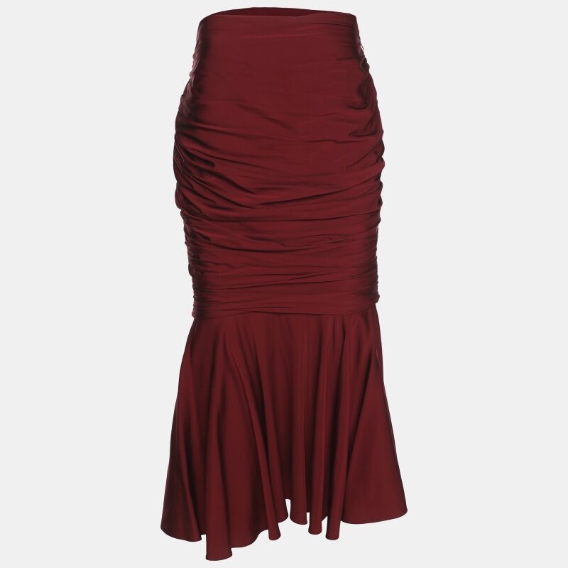 Stella McCartney Burgundy Ruched Satin Midi Skirt M Stella McCartney Burgundy Ruched Satin Midi Skirt M