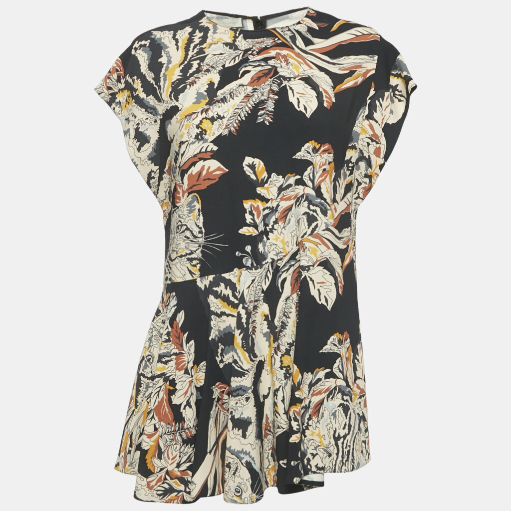 Stella McCartney Navy Blue Printed Crepe Asymmetric Waist Mini Dress M Stella McCartney Navy Blue Printed Crepe Asymmetric Waist Mini Dress M