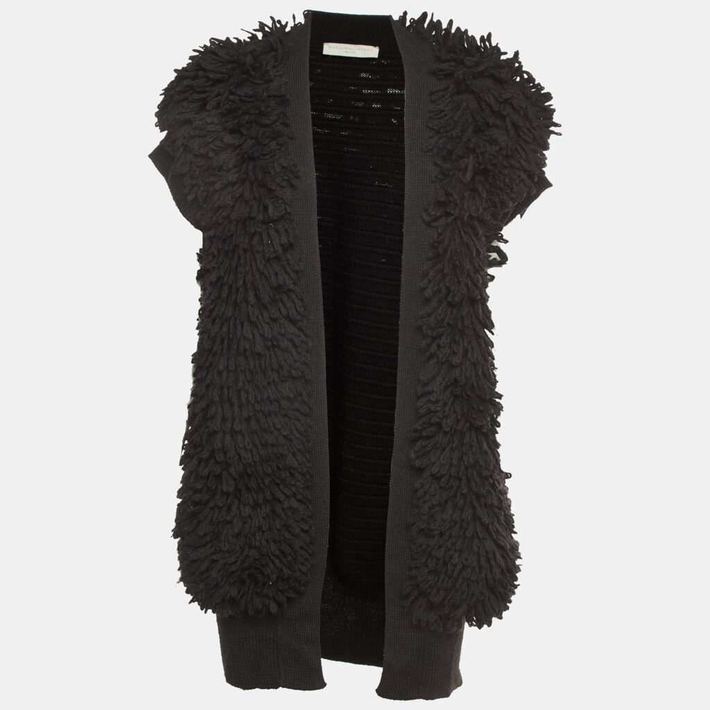 Stella McCartney Black Wool Fringed Sleeveless Cardigan M Stella McCartney Black Wool Fringed Sleeveless Cardigan M